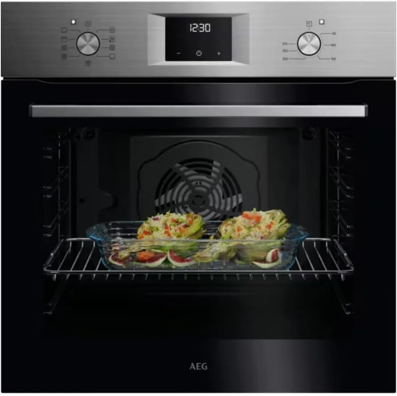 AEG ▫️ Forno Multifunções OU5AB20SM, 72 L, Limpeza Aqua Clean, 9 programas, Função Grill, SurroundCook, Ecrã LED, Cozedura em vários níveis, Aço inoxidável anti-marcas