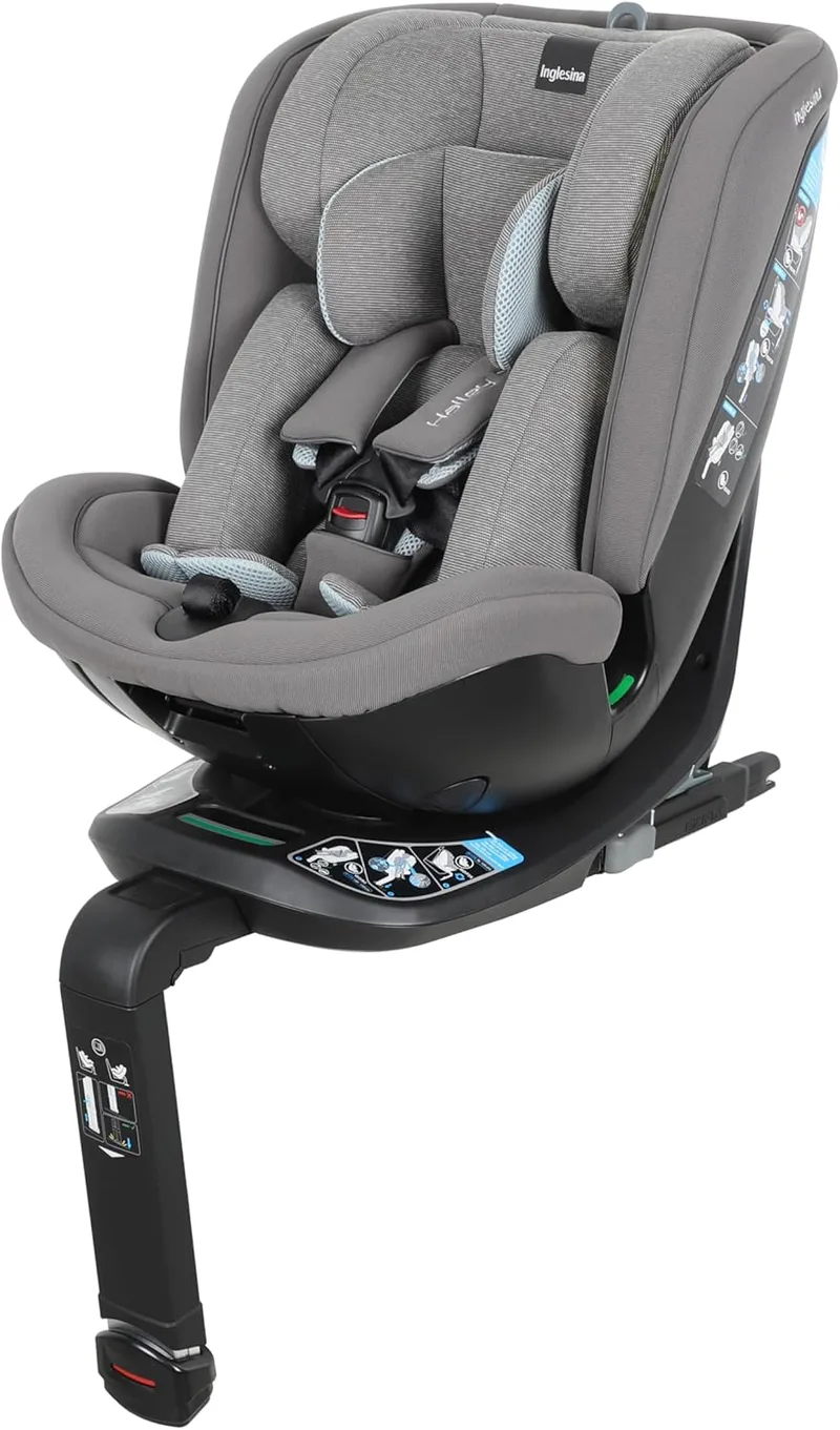 Inglesina Halley Pro, cinzento, cadeira auto ISOFIX com rotação de 360°, dos 0 aos 12 anos (40-150 cm), reclinável e respirável, aprovada pela ECE R129/03