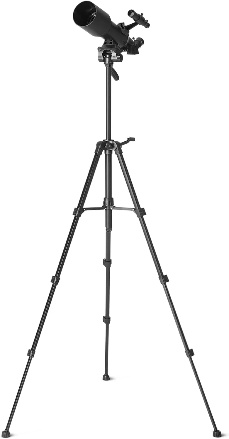 Amazon Basics ▫️ Telescópio abertura de 70 mm e montagem AZ de 400 mm, portátil com tripé, suporte para telemóvel, bolsa, preto