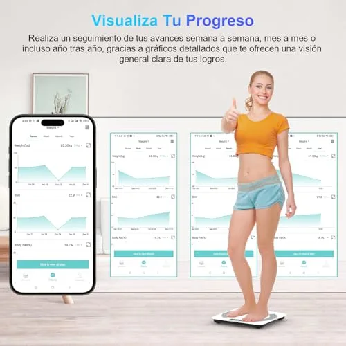 Healthkeep ▫️ Balança de casa de banho digital, balança de gordura corporal e massa muscular com aplicação, balança inteligente para peso corporal, 13 indicadores de composição corporal: peso, IMC e massa muscular, capacidade máxima de 180 kg 4