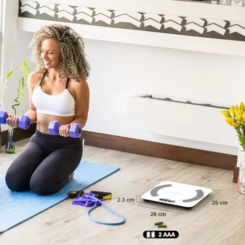 Healthkeep ▫️ Balança de casa de banho digital, balança de gordura corporal e massa muscular com aplicação, balança inteligente para peso corporal, 13 indicadores de composição corporal: peso, IMC e massa muscular, capacidade máxima de 180 kg 7