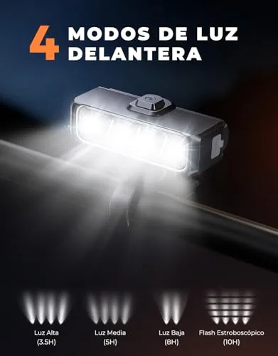EOIWUY ▫️ Luzes dianteiras e traseiras para bicicleta superbrilhantes, corpo em alumínio 3