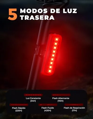EOIWUY ▫️ Luzes dianteiras e traseiras para bicicleta superbrilhantes, corpo em alumínio 4