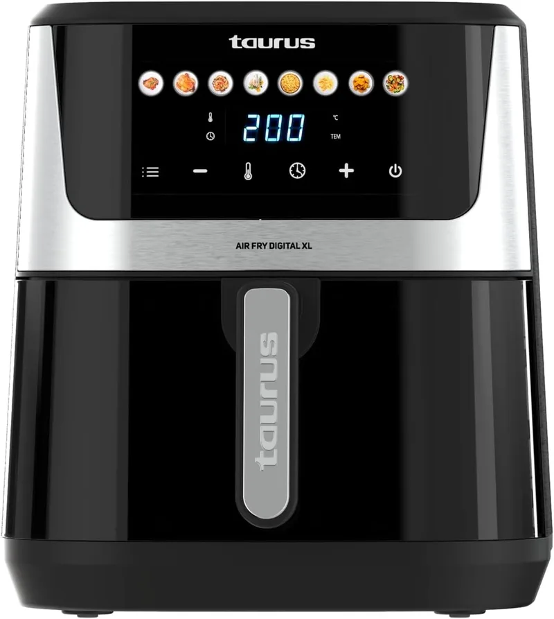 Taurus ▫️ Fritadeira Air Fry Digital XL | 1700W | 8L | 8 Programas | Ecrã Táctil | Aviso Sonoro | Cozedura Uniforme | Sem BPA e PFOA | Pega Cool Touch | Folheto de Receitas Online
