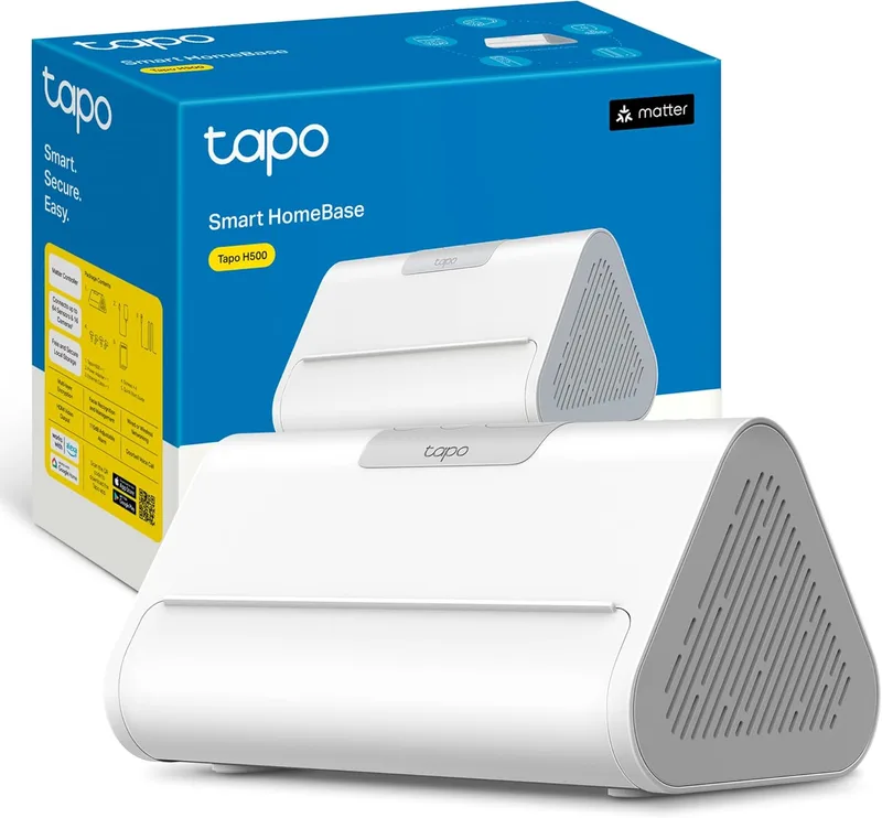 Tapo ▫️ H500 HomeBase 16GB incorporada, memória expansível até 16TB, suporta 16 câmaras e 64 sensores, memória local, HDMI, WiFi/Ethernet, alarme integrado, compatível com Matter, hub