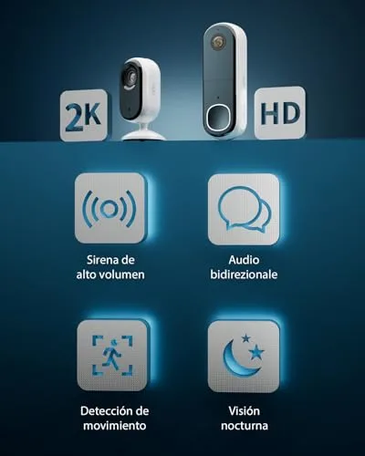 Arlo ▫️ Videoporteiro HD sem fios e câmara interior 2K – Segurança para a casa inteligente, ideal para famílias e animais de estimação, visão noturna, deteção de movimento, áudio bidirecional, compatível com a Alexa 2