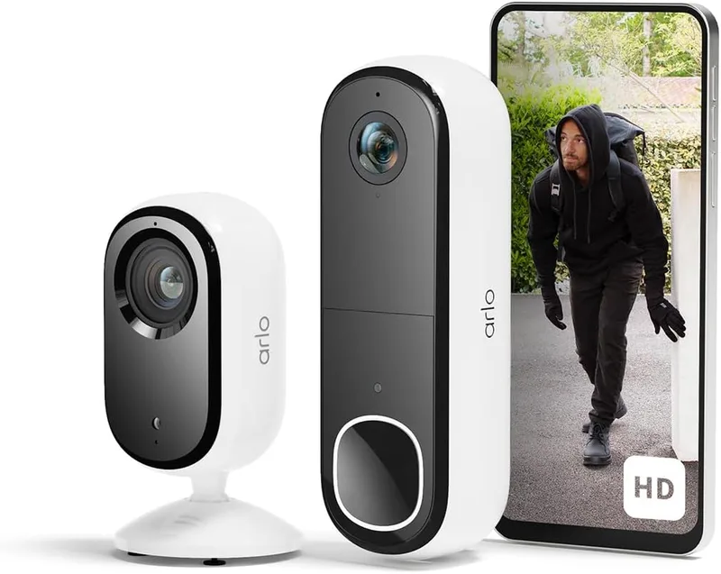 Arlo ▫️ Videoporteiro HD sem fios e câmara interior 2K – Segurança para a casa inteligente, ideal para famílias e animais de estimação, visão noturna, deteção de movimento, áudio bidirecional, compatível com a Alexa
