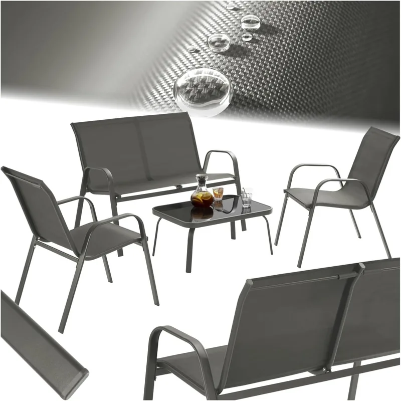 tectake ▫️ ® Conjunto de Jardim Exterior para 4 Pessoas, Mobiliário de Jardim Exterior com Estrutura de Aço, Mesa com Vidro de Segurança, Mobiliário de Terraço e Sofá de Terraço - Antracite