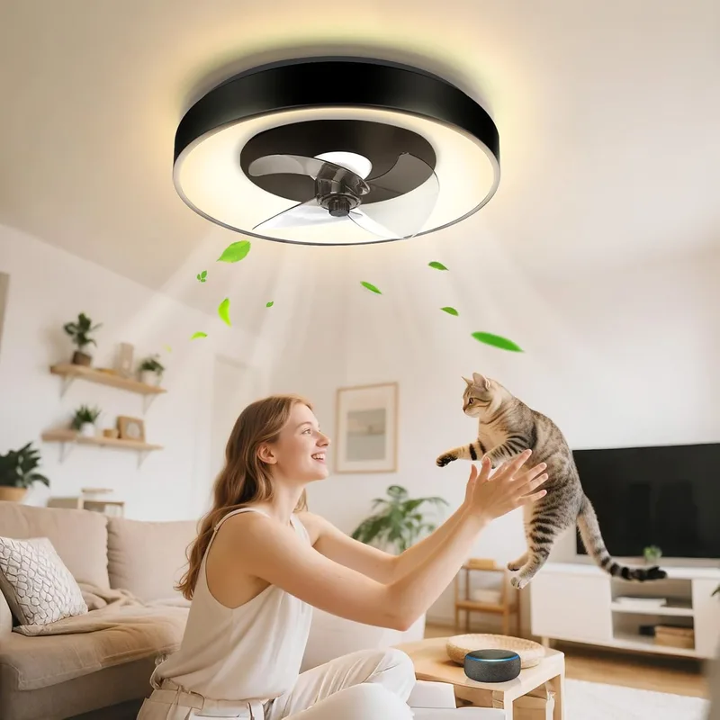 Aigostar ▫️ Ventilador de teto com luz inteligente, compatível com Alexa, 40 W, 4400 LM, 2700 K-6500 K regulável, ventilador de teto silencioso com luz e comando à distância e gateway, 6 velocidades, 50 cm