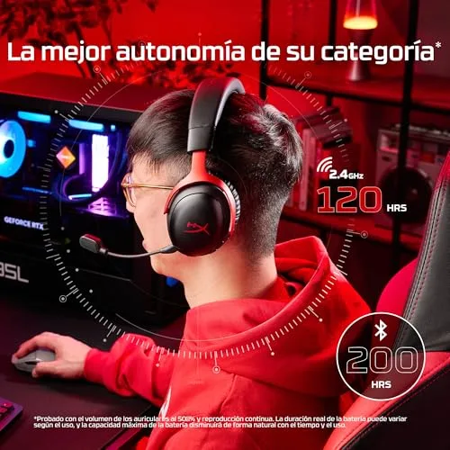 HyperX ▫️ Cloud III S - Auscultadores para jogos sem fios, Bluetooth, 2,4 GHz, PC, PS5, Xbox, drivers de 53 mm, DTS, microfone de 10 mm, bateria com autonomia até 200 horas, Branco 2