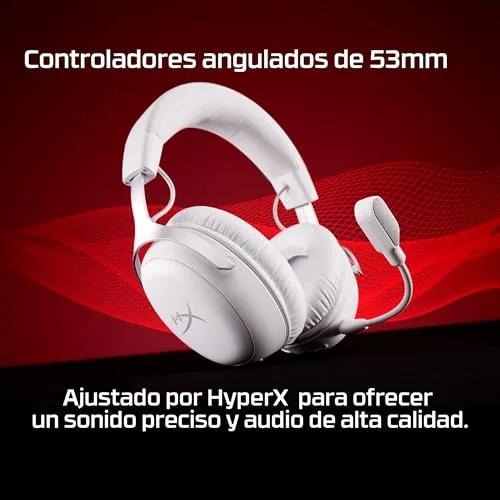 HyperX ▫️ Cloud III S - Auscultadores para jogos sem fios, Bluetooth, 2,4 GHz, PC, PS5, Xbox, drivers de 53 mm, DTS, microfone de 10 mm, bateria com autonomia até 200 horas, Branco 3