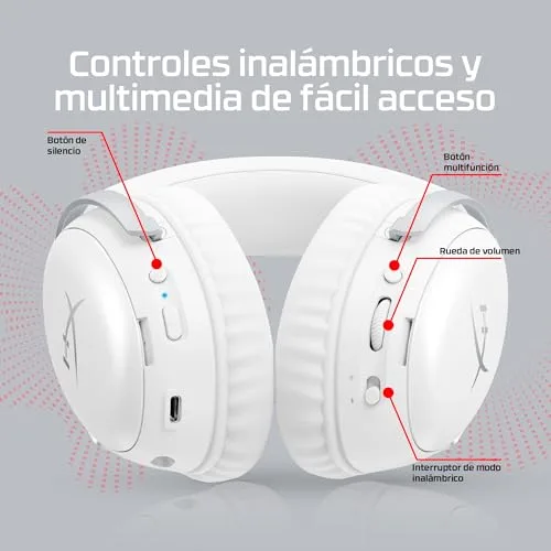 HyperX ▫️ Cloud III S - Auscultadores para jogos sem fios, Bluetooth, 2,4 GHz, PC, PS5, Xbox, drivers de 53 mm, DTS, microfone de 10 mm, bateria com autonomia até 200 horas, Branco 4