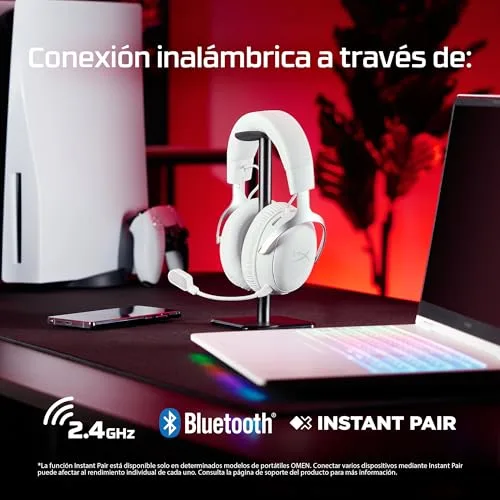 HyperX ▫️ Cloud III S - Auscultadores para jogos sem fios, Bluetooth, 2,4 GHz, PC, PS5, Xbox, drivers de 53 mm, DTS, microfone de 10 mm, bateria com autonomia até 200 horas, Branco 5