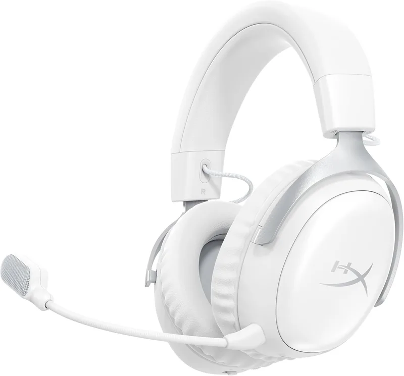 HyperX ▫️ Cloud III S - Auscultadores para jogos sem fios, Bluetooth, 2,4 GHz, PC, PS5, Xbox, drivers de 53 mm, DTS, microfone de 10 mm, bateria com autonomia até 200 horas, Branco