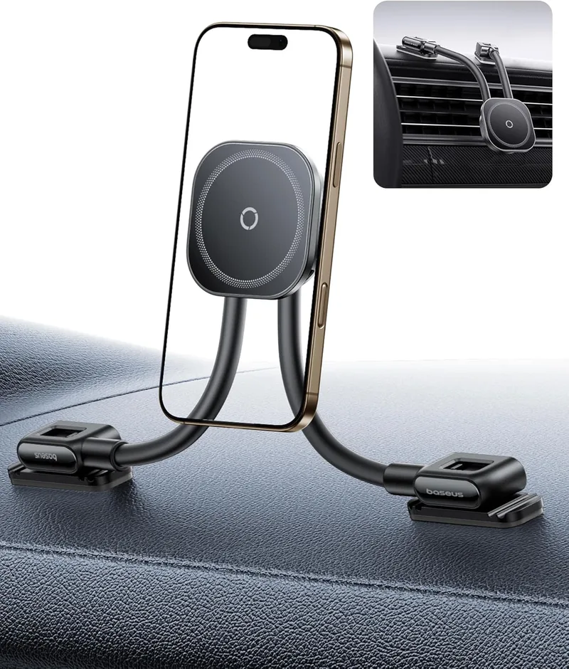 Baseus ▫️ C03s - Suporte magnético para telemóvel para automóvel, com 2 braços flexíveis, suporte universal para telemóvel 20 N, compatível com iPhone e Samsung