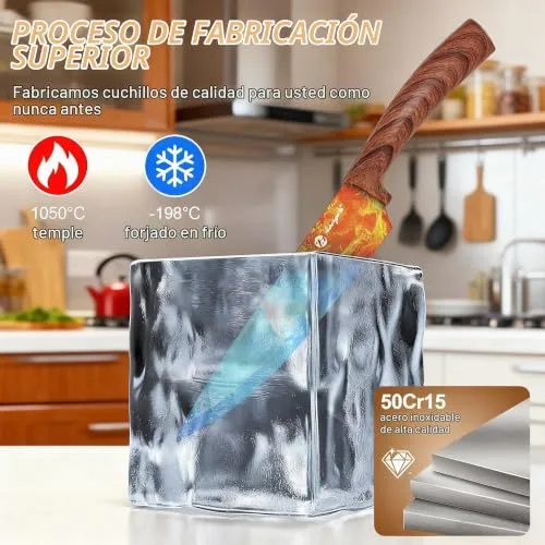 Kezidhp ▫️ Conjunto de facas de cozinha de 7 peças com bloco de madeira, em aço alemão 58HRC 3