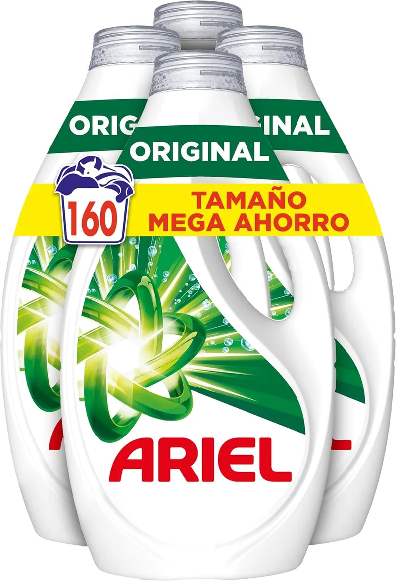 Ariel ▫️ Detergente Líquido para Máquina de Lavar Roupa 160 Lavagens (4x40), Original, Limpeza melhorada com sabão em ciclos mais frios com a tecnologia exclusiva de limpeza a frio