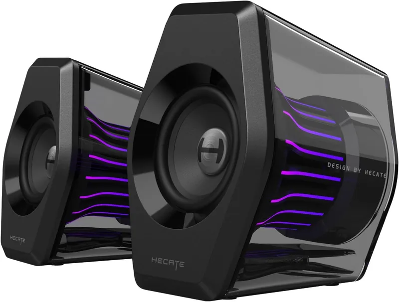 Edifier ▫️ G2000 Pro 2.0 Altifalante RGB para jogos, potência máxima de 64 W, sincronização de luz Tempoflow™ a 270 graus, som envolvente virtual 7.1 – Bluetooth 5.4 / USB-C / AUX, Adequado para PC (Preto)