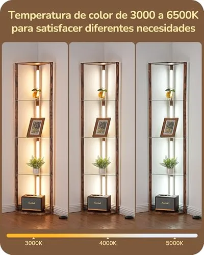 EDISHINE ▫️ Candeeiro de pé com prateleira de vidro para sala de estar, LED regulável, estilo vintage 2