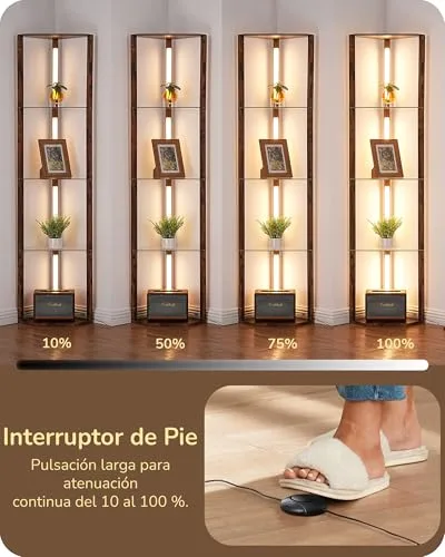 EDISHINE ▫️ Candeeiro de pé com prateleira de vidro para sala de estar, LED regulável, estilo vintage 3