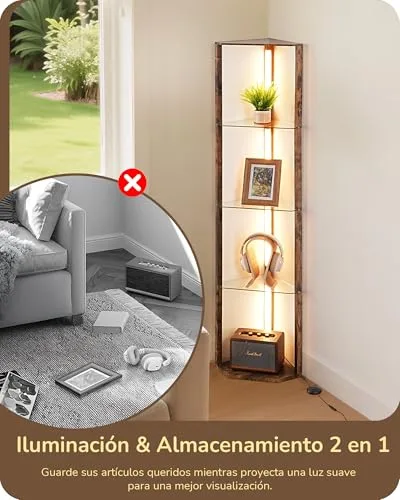 EDISHINE ▫️ Candeeiro de pé com prateleira de vidro para sala de estar, LED regulável, estilo vintage 4