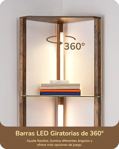 EDISHINE ▫️ Candeeiro de pé com prateleira de vidro para sala de estar, LED regulável, estilo vintage 6
