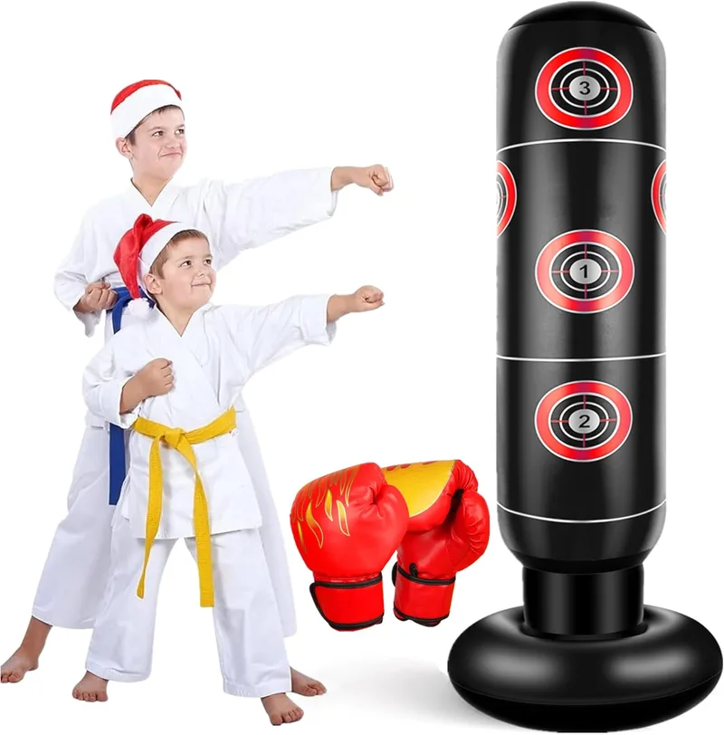 EQARD ▫️ Saco de boxe para crianças com luvas de boxe de 160 cm, sacos de boxe infláveis de chão, conjunto de boxe para crianças, presente para meninos e meninas dos 3 aos 12 anos para praticar karaté, taekwondo e MMA