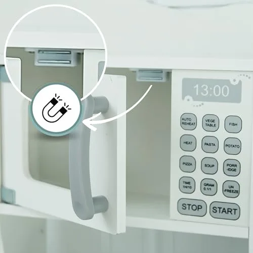 mamabrum ▫️ Cozinha Infantil de Madeira Montessori com micro-ondas e forno com sons – cozinha de brincar com acessórios, arrumação organizada, design moderno e seguro para crianças a partir dos 3 anos 4
