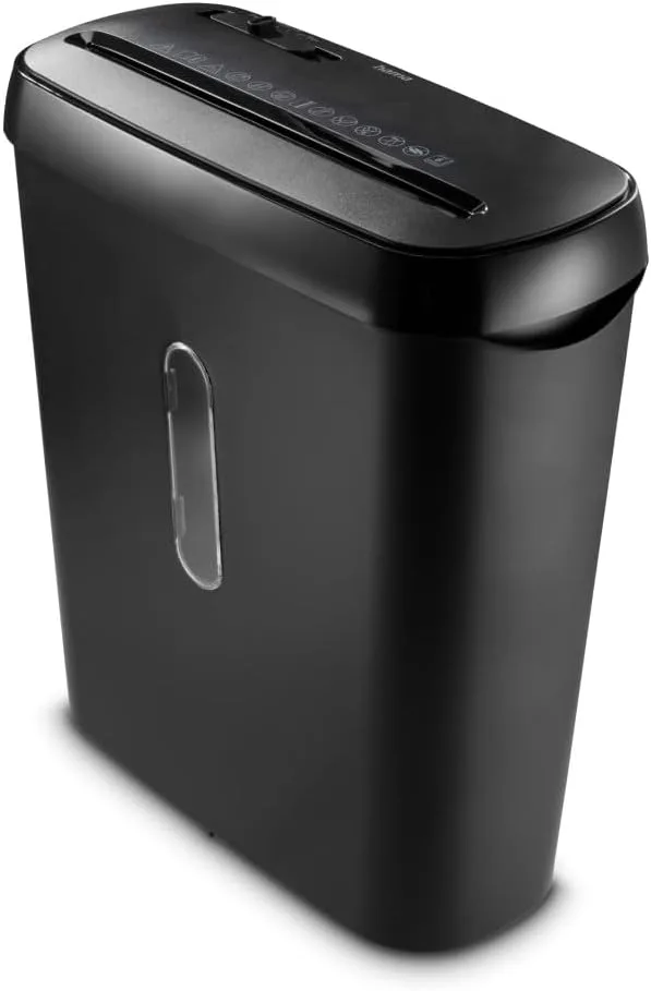 Hama ▫️ Fragmentadora de Papel Nível de Segurança E-2,P-2,T-2 ("ClassicS61, Fragmentadora de Papel, 28,5x13,5x32,2cm, Nível de Ruído: 72db, Velocidade: 2,8m/min, Corte 6mm, 6 Folhas DINA4, Cartões de Crédito, Agrafos) Preto