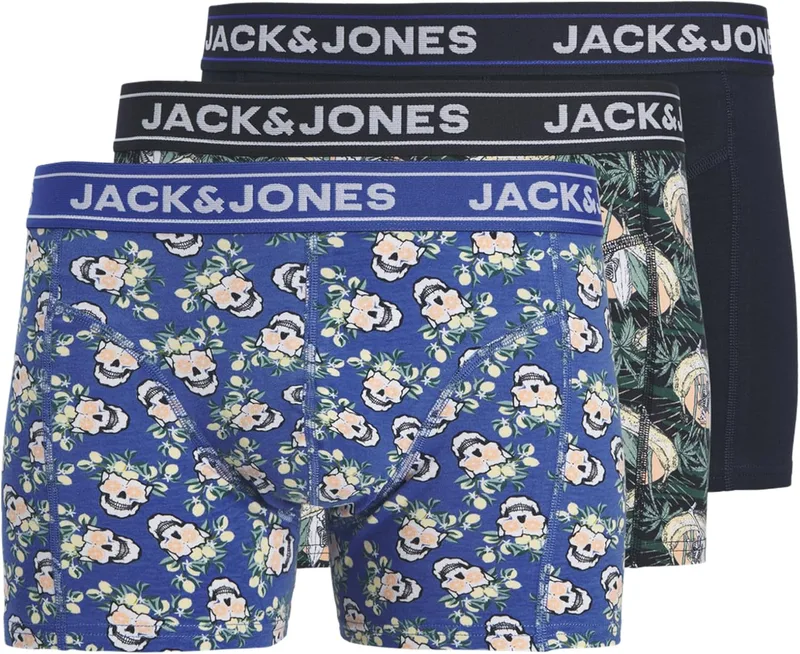 JACK & JONES ▫️ Jackingston Skull Trunks 3 Pack Jackingston - Cuecas tipo boxer (3 unidades) para homem (conjunto de 3)
