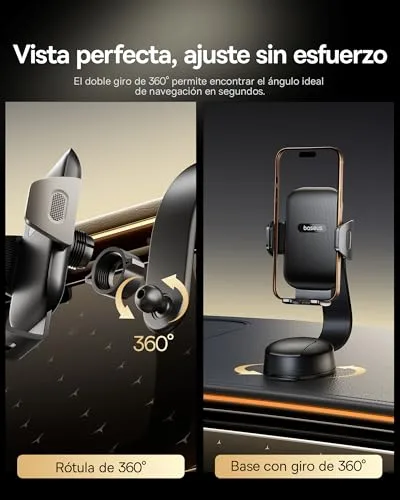 Baseus ▫️ C03 Air - Suporte para telemóvel com ventosa para carro, suporte universal para telemóvel para o painel de instrumentos e o pára-brisas, rotação dupla de 360° para iPhone, Samsung e todos os smartphones 3