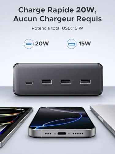 UGREEN ▫️ 10 em 1 Extensão com 6 tomadas CA e 4 portas USB PD de 20 W, 3680 W, 16 A 3