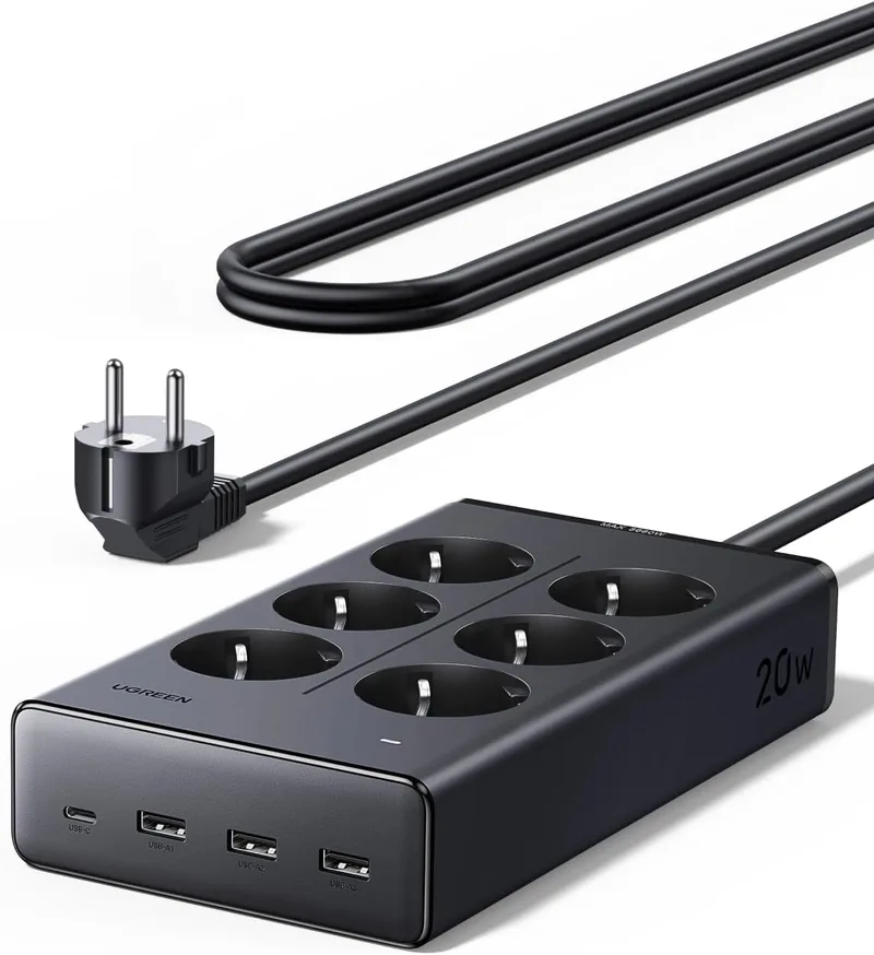 UGREEN ▫️ 10 em 1 Extensão com 6 tomadas CA e 4 portas USB PD de 20 W, 3680 W, 16 A