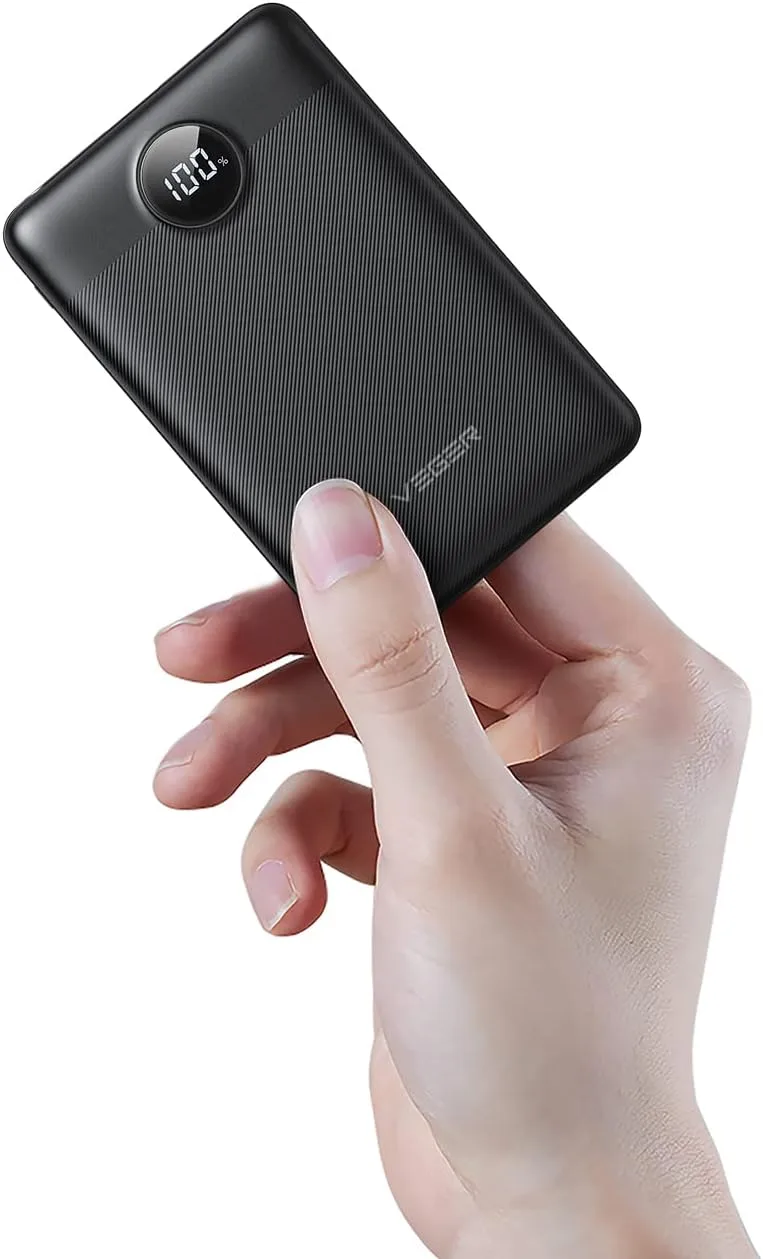 VEGER ▫️ Power Bank 10000mAh, a bateria externa mais fina com carregamento rápido, entrada e saída USB-C de 22,5 W. Mini bateria portátil para iPhone, Android, tablets e casaco aquecido, entre outros