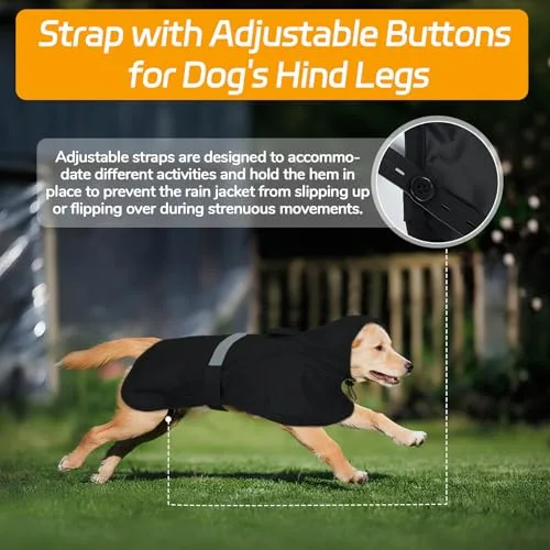 LeLePet ▫️ Impermeável para cães, impermeável para cães de grande porte, poncho resistente ao vento com tiras traseiras ajustáveis para as patas, poncho para cães com faixa refletora, cor preta, tamanho 5