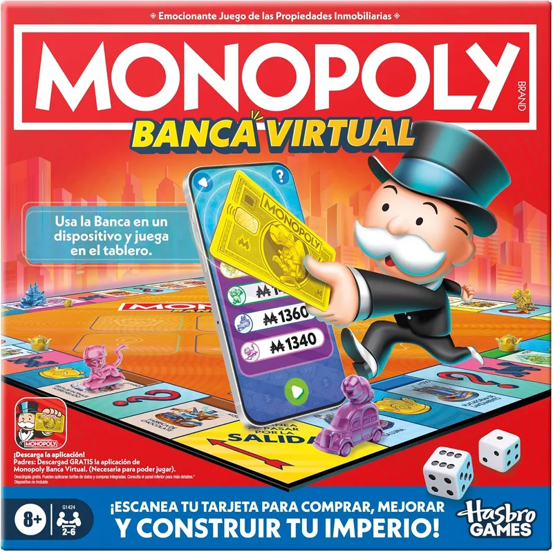 Hasbro Gaming ▫️ Monopoly Banca Virtual, Jogo eletrónico para toda a família, Aplicação gratuita, Festas com a família e amigos, Investimento e estratégia, Jogo de mesa para crianças a partir dos 8 anos