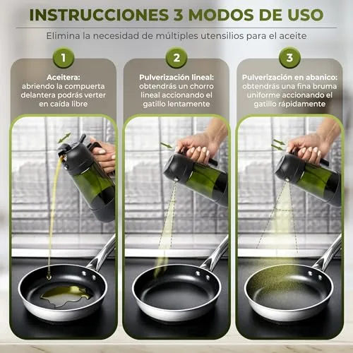 DUEXSO ▫️ Pulverizador de óleo 3 em 1, frasco de óleo em vidro anti-gotejamento de 470 ml (preto) 2
