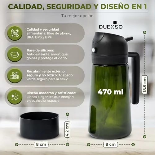 DUEXSO ▫️ Pulverizador de óleo 3 em 1, frasco de óleo em vidro anti-gotejamento de 470 ml (preto) 3