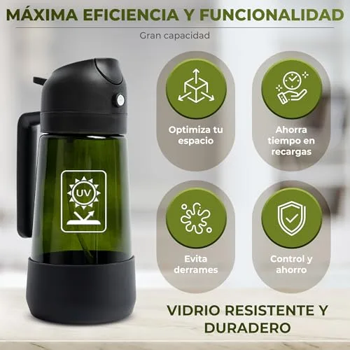 DUEXSO ▫️ Pulverizador de óleo 3 em 1, frasco de óleo em vidro anti-gotejamento de 470 ml (preto) 4