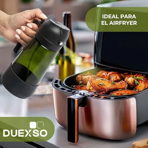 DUEXSO ▫️ Pulverizador de óleo 3 em 1, frasco de óleo em vidro anti-gotejamento de 470 ml (preto) 6