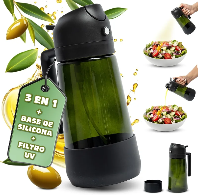 DUEXSO ▫️ Pulverizador de óleo 3 em 1, frasco de óleo em vidro anti-gotejamento de 470 ml (preto)