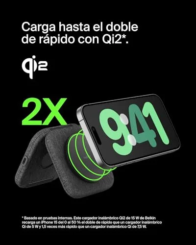 Belkin ▫️ Carregador magnético BoostCharge Pro compatível com MagSafe, base de carregamento sem fios 2 em 1 para viagem de 15 W, estação de carregamento sem fios dobrável com Qi2, iPhone 16, Apple Watch 10 e AirPods 2