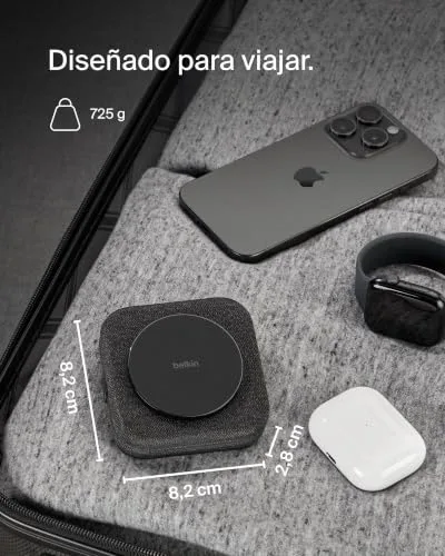Belkin ▫️ Carregador magnético BoostCharge Pro compatível com MagSafe, base de carregamento sem fios 2 em 1 para viagem de 15 W, estação de carregamento sem fios dobrável com Qi2, iPhone 16, Apple Watch 10 e AirPods 3