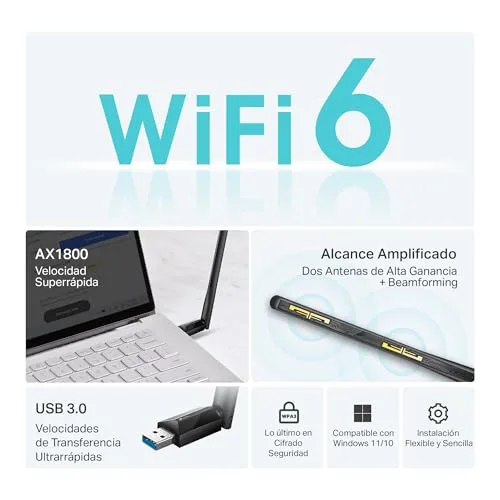 TP-Link ▫️ Archer TX35U Plus - Adaptador Wi-Fi USB, AX1800, 1800 Mbps, Wi-Fi 6 3