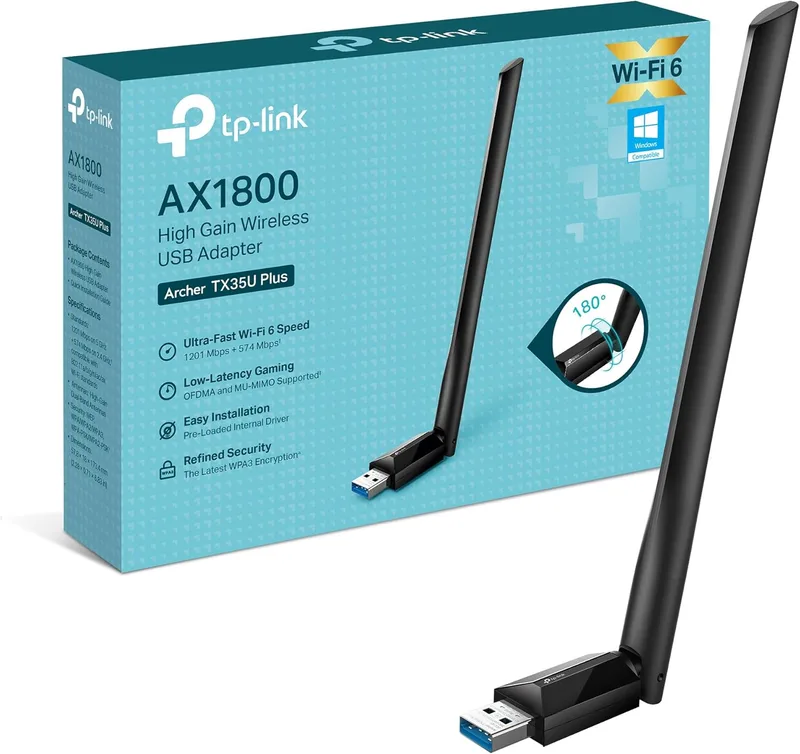 TP-Link ▫️ Archer TX35U Plus - Adaptador Wi-Fi USB, AX1800, 1800 Mbps, Wi-Fi 6