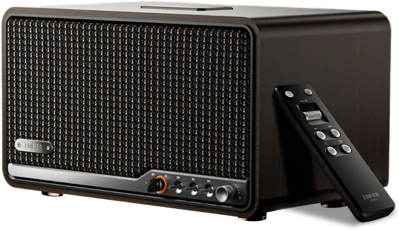 Edifier ▫️ S300: Altifalantes de secretária retro, áudio de alta resolução com e sem fios, potência de 80 W (RMS), Bluetooth 5.4 multiponto, Wi-Fi multissala (AirPlay 2), entradas AUX e USB-C, nogueira preta
