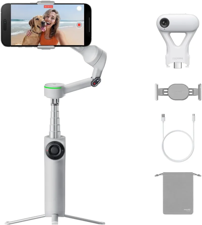 Insta360 ▫️ Flow 2 Pro Pacote com Gimbal com IA Cinzento - Gimbal para telemóveis com IA, com Apple DockKit, acompanhamento panorâmico de 360º, inclinação livre, tripé/bastão para selfies e estabilizador para vlogs/viagens.