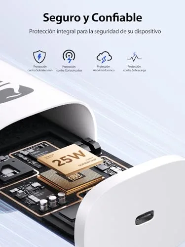 Aioneus ▫️ Carregador USB-C 25 W (2 unidades), Carregador para iPhone com Carregamento Rápido PD 3.0, Adaptador Tipo C, Carregador de Parede USB-C para iPhone 16 Pro Max/15/14/13/12/11, Samsung, iPad 3