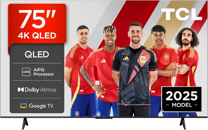 TCL ▫️ 75T69C Televisor de 75 polegadas QLED 4K Smart TV, Game Master 120 Hz, Dolby Vision e Atmos, VRR e ALLM, HDMI 2.1, Google TV, Motion Clarity, Alexa e Google Assistant