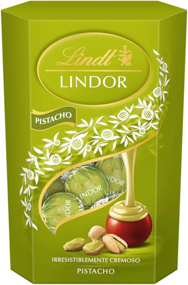 Caixa de chocolates Lindt de chocolate de leite e pistáchio 200g